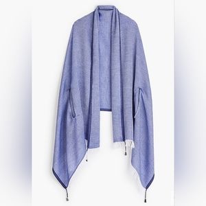 J. Crew Blue Lightweight Scarf/Shawl/Wrap with Fringe and Arm Holes